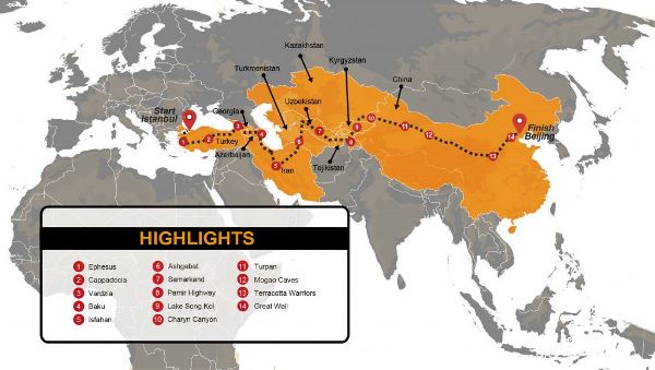 Map: Istanbul To Beijing Silk Road Overland Tour (Madventure)
