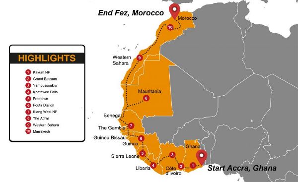 Map: Ghana To Morocco Group Overland Tour (Madventure)