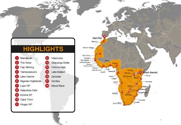 Map: Morocco To Kenya Group Overland Tour (Madventure)
