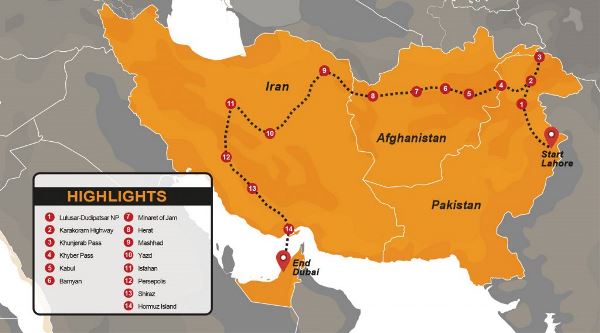Map: Pakistan, Afghanistan And Iran Overland Expedition (Madventure)