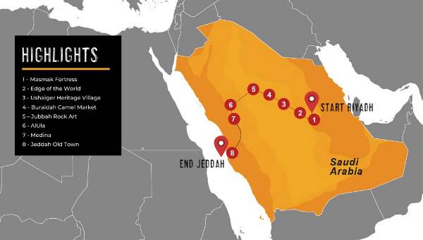 Map: Saudi Arabia 12 Day Small Group Tour (Dragoman)