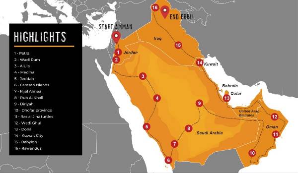 Map: Amman, Jordan To Baghdad, Iraq Overland Expedition (Dragoman)