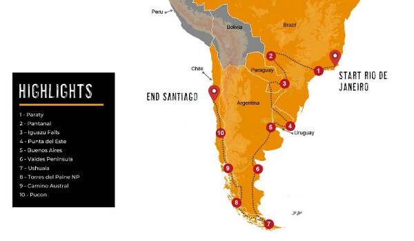 Map: Rio De Janeiro To Santiago Overland Expedition (Dragoman)