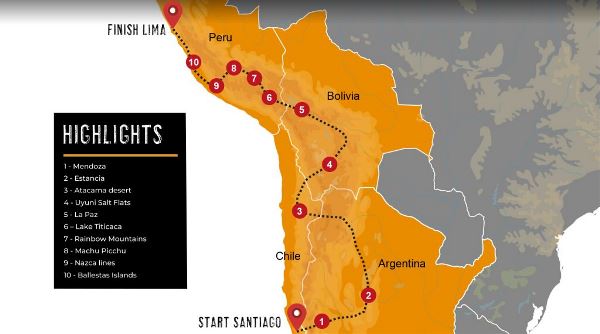 Map: Santiago To Lima Overland Expedition (Dragoman)