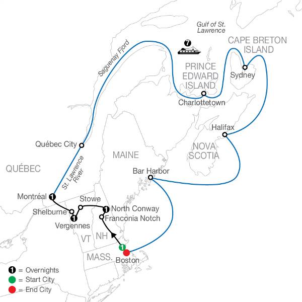 Map: Passage through New England & Eastern Canada (Globus)