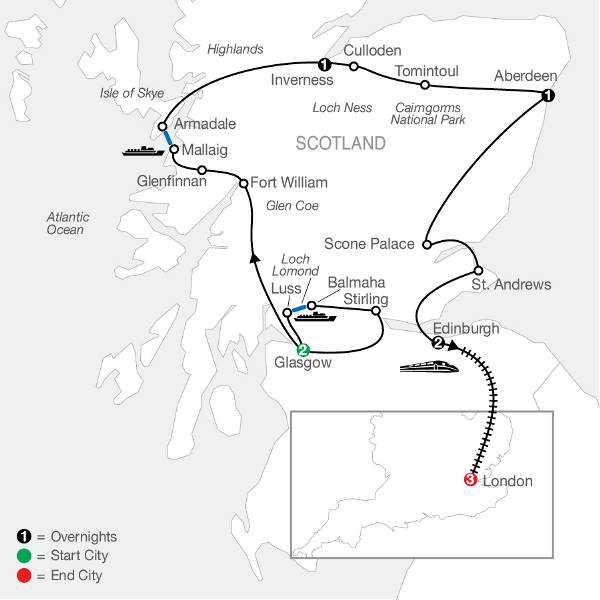 Map: Bonnie Scotland with London (Globus)