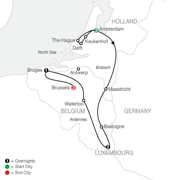 Map: Holland, Luxembourg & Belgium (Globus)