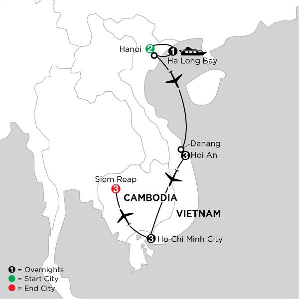 Map: Independent Treasures of Vietnam & Cambodia (Globus)