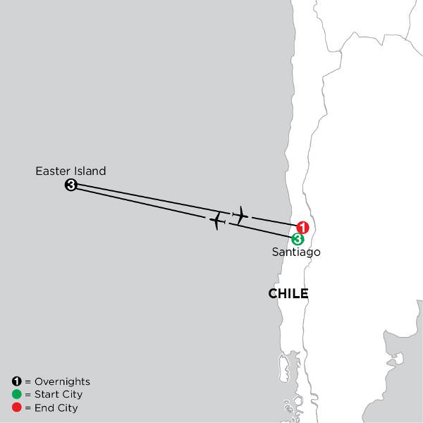 Map: Independent Santiago City Stay with Easter Island (Globus)