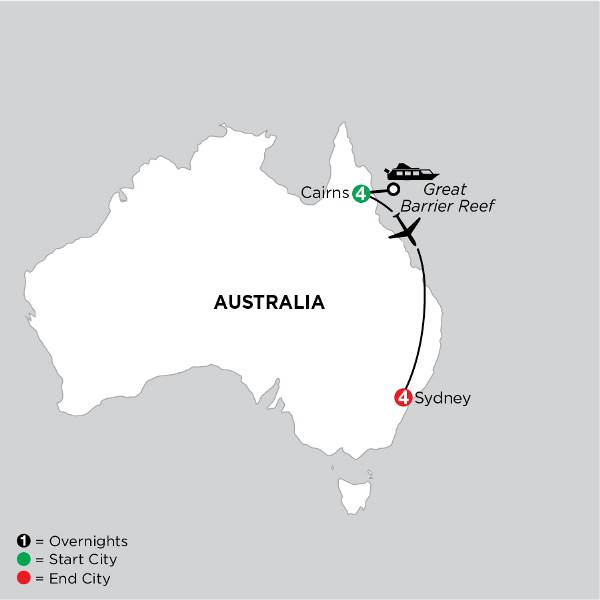 Map: Independent Great Barrier Reef & Sydney (Globus)