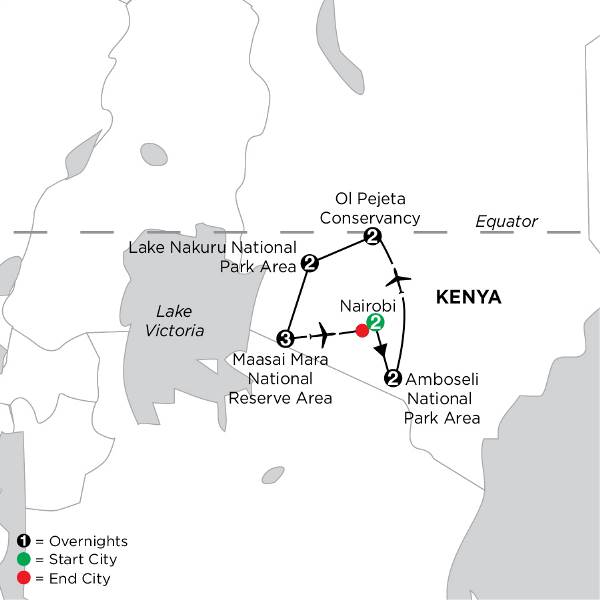 Map: Kenya Private Safari with Amboseli National Park (Globus)