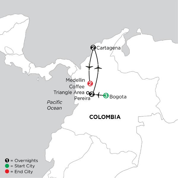 Map: Independent Magical Colombia with Medellín (Globus)