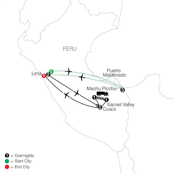 Map: Peru Splendors with Peru's Amazon (Globus)
