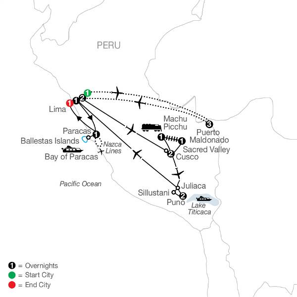Map: Legacy of the Incas with Peru's Amazon (Globus)