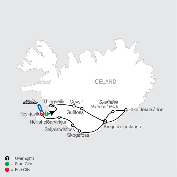Map: Gems of Iceland with Whale Watching (Globus)