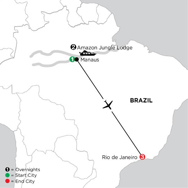 Map: Independent Rio de Janeiro City Stay with Brazil's Amazon (Globus)