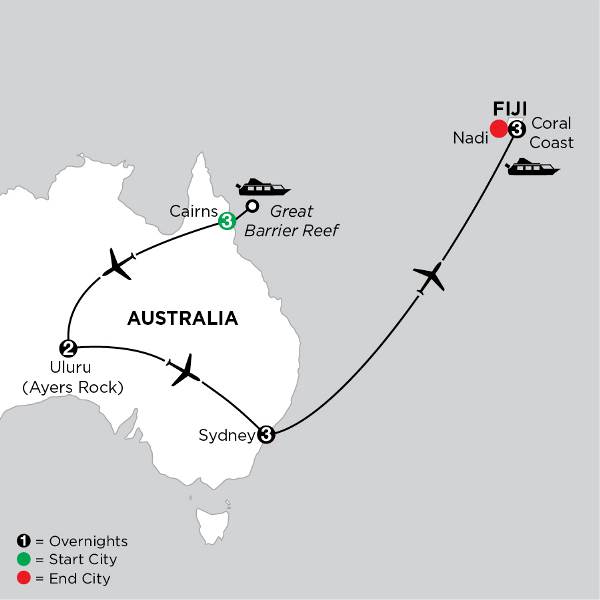 Map: Independent Journey Down Under with Fiji (Globus)