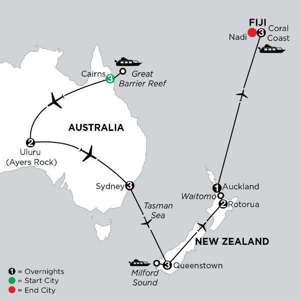 Map: Independent Best of Australia & New Zealand with Fiji (Globus)