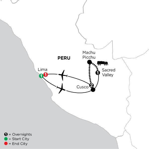 Map: Independent Machu Picchu & Cusco Getaway with Lima (Globus)