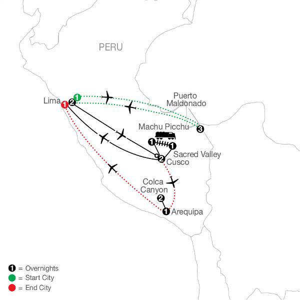 Map: Peru Splendors with Peru's Amazon, Arequipa & Colca Canyon (Globus)