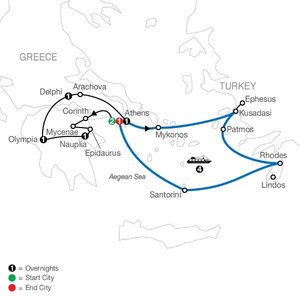 Map: Greek Escape plus 4-night Iconic Cruise (Globus)