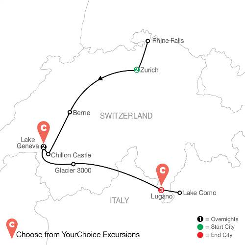Map: Swiss Sational: Switzerland & Lake Como By Design (Globus)