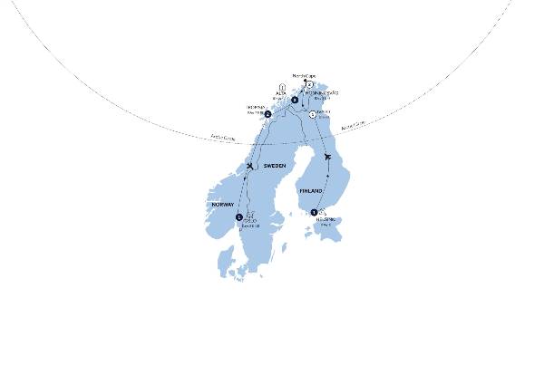 Map: Northern Lights of Scandinavia (Insight Vacations)