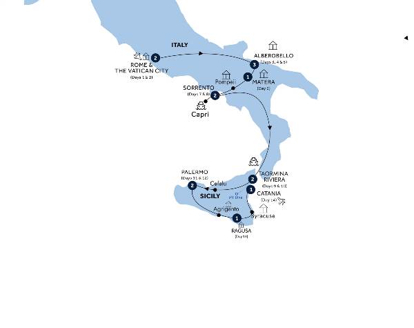 Map: Country Roads of Southern Italy & Sicily (Insight Vacations)