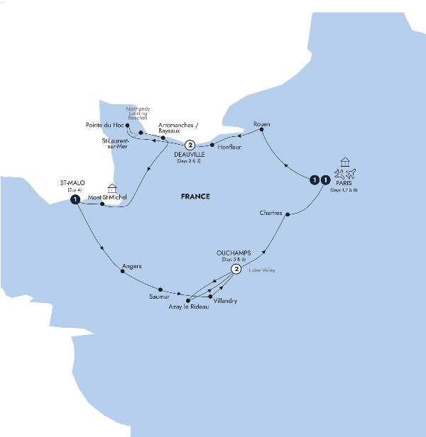 Map: Normandy, Brittany & The Loire Valley (Insight Vacations)