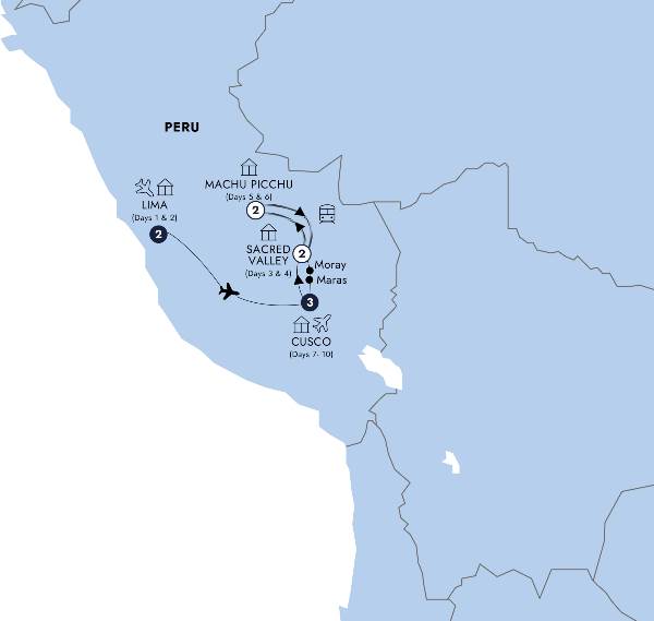 Map: Peru with Machu Picchu and Nazca Lines Women Only (Insight Vacations)