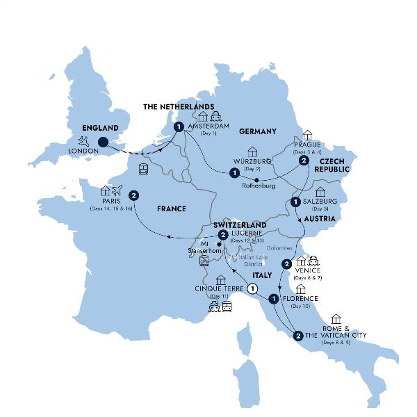 Map: European Discovery (Insight Vacations)