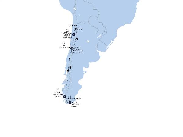 Map: Best of Chile from Atacama to Patagonia (Insight Vacations)