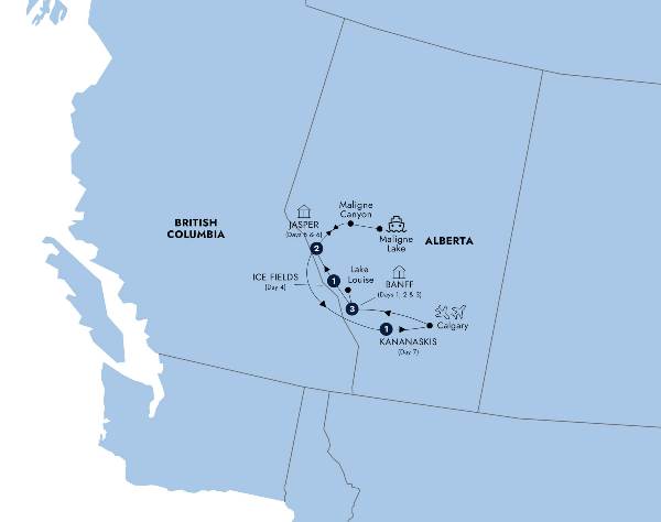Map: Spectacular Rockies and Glaciers of Alberta (Insight Vacations)