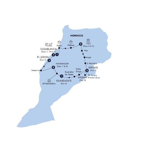 Map: Best of Morocco, a Women-Only Tour (Insight Vacations)