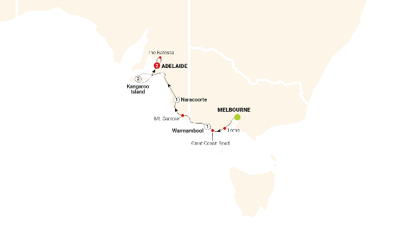 Map: Great Ocean Road and Kangaroo Island Escape (AATKings)