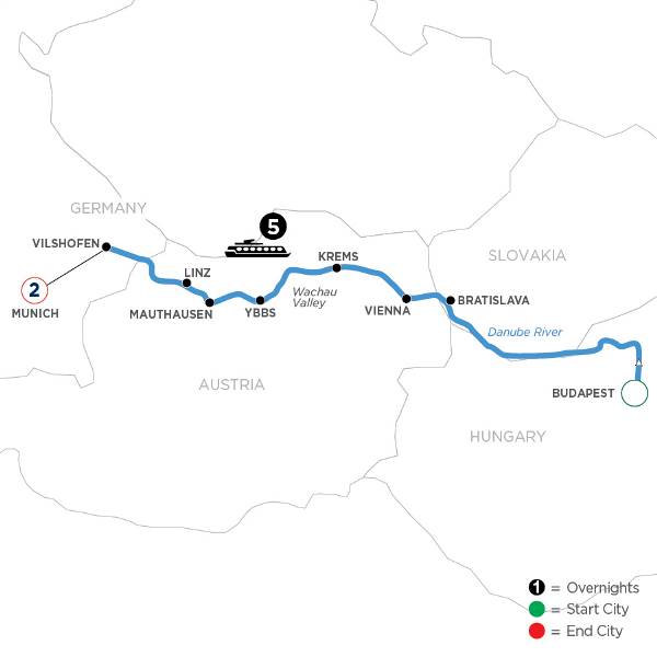 Map: Danube Symphony with 2 Nights in Munich (Westbound) (Avalon)