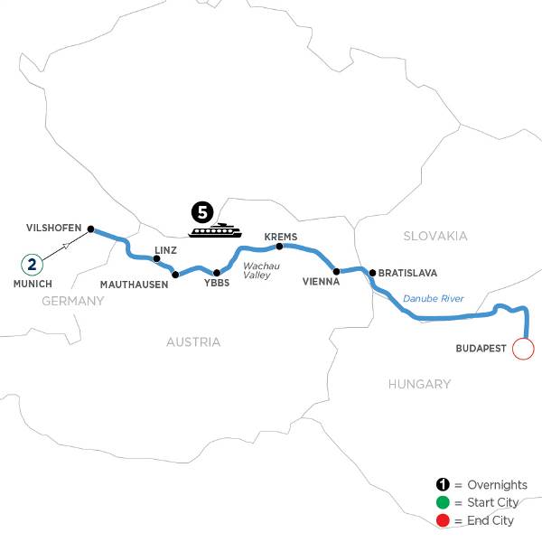 Map: Danube Symphony with 2 Nights in Munich (Eastbound) (Avalon)