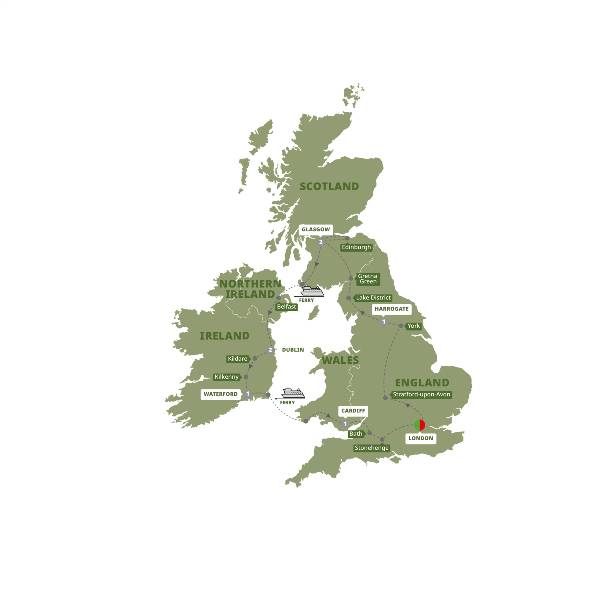 Map: Britain and Ireland Highlights (Trafalgar Tours)