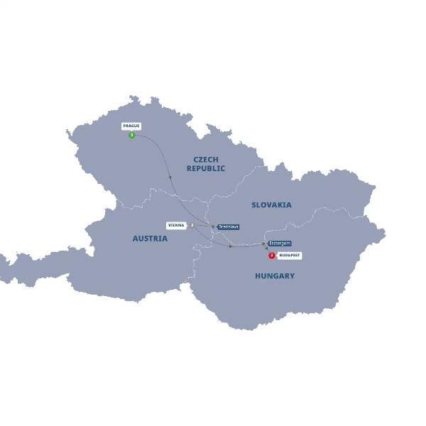 Map: Prague, Vienna and Budapest (Trafalgar Tours)