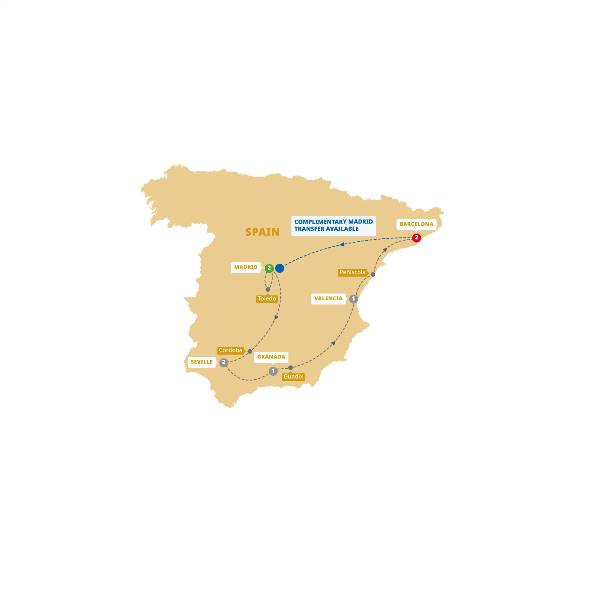 Map: Spanish Wonder (Trafalgar Tours)