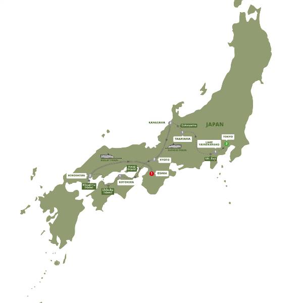 Map: Splendours of Japan (Trafalgar Tours)