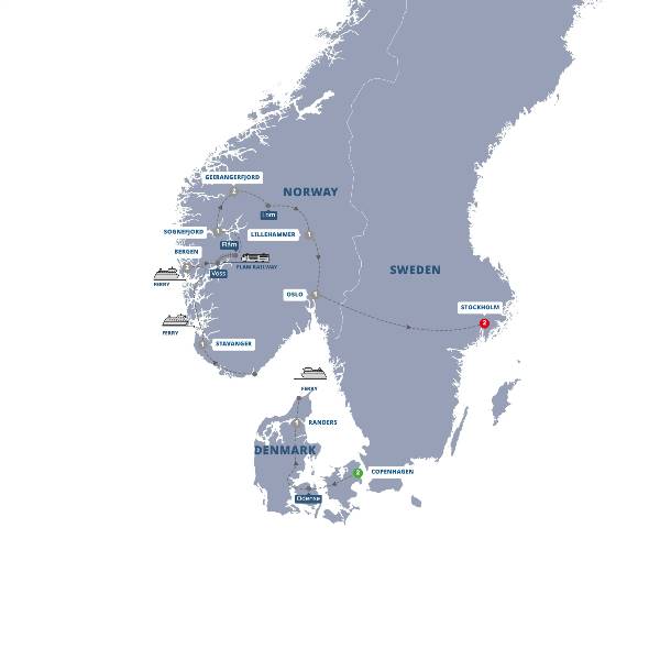 Map: Scenic Scandinavia and its Fjords (Trafalgar Tours)