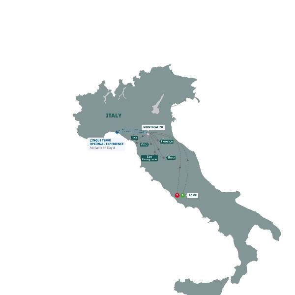 Map: Rome and Tuscan Highlights (Trafalgar Tours)