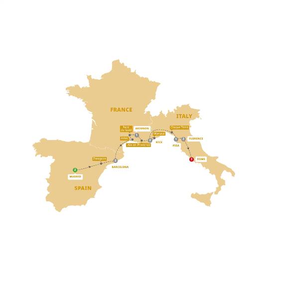 Map: Mediterranean Highlights (Trafalgar Tours)