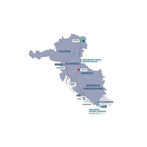 Map: Highlights of Austria, Slovenia and Croatia (Trafalgar Tours)