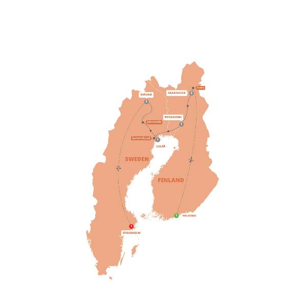 Map: Scandinavian Northern Lights (Trafalgar Tours)