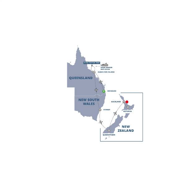 Map: Wonders of Australia and New Zealand (Trafalgar Tours)