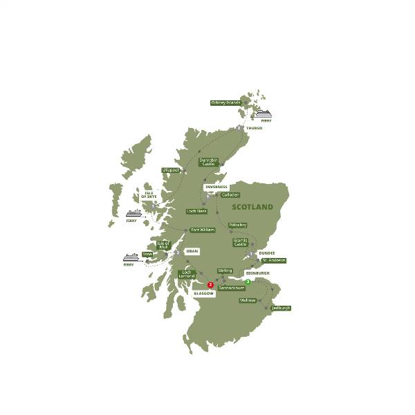 Map: Scotland's Highlands Islands and Cities (Trafalgar Tours)