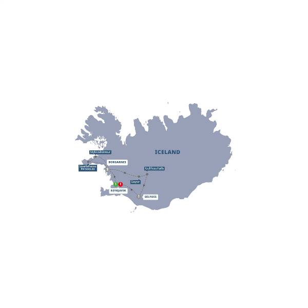 Map: Iceland including the Blue Lagoon (Trafalgar Tours)