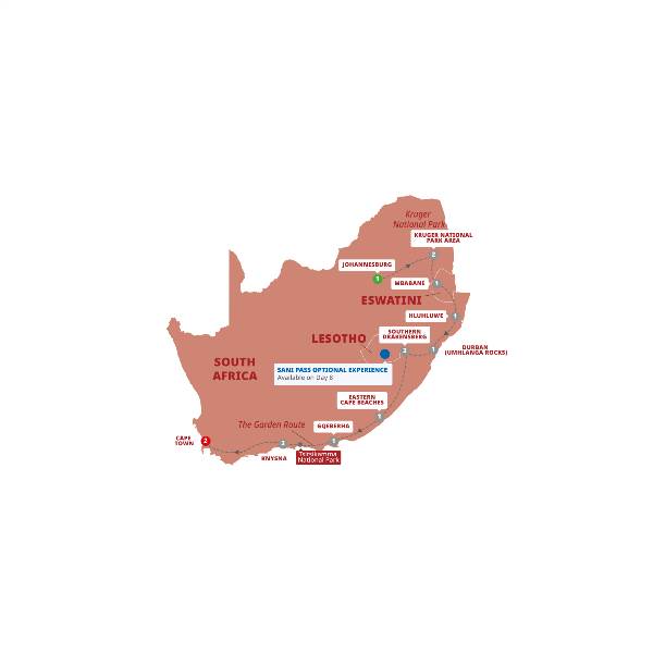 Map: Best of South Africa (Trafalgar Tours)
